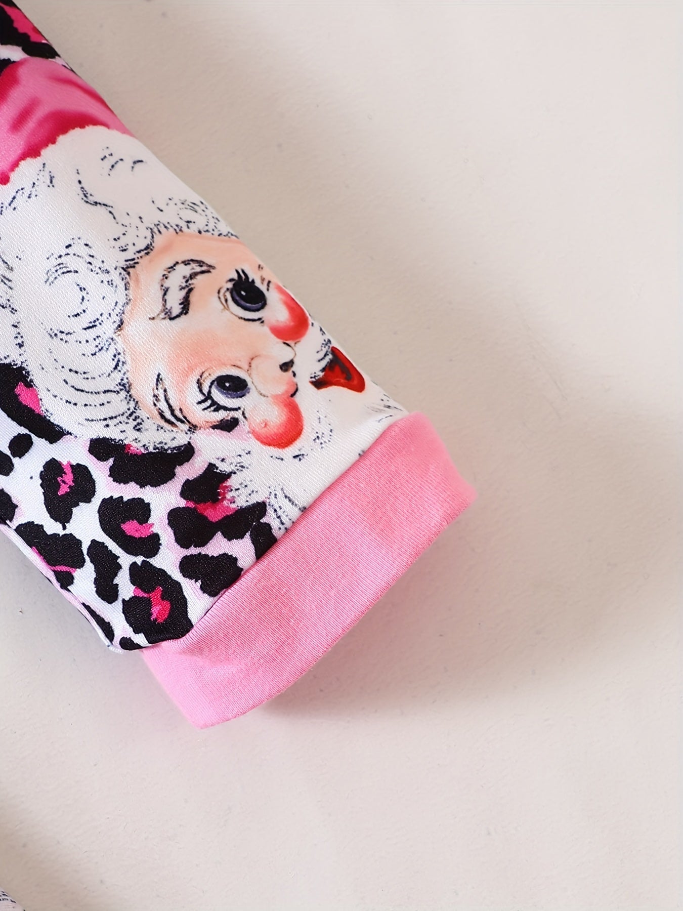Pink Leopard Santa Dress For Girls Crew Neck Comfortable Fall Winter