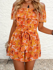 Floral Off Shoulder Jumpsuit Tie Front Romper