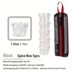 5pc Camping Spice Set Containers Labels BBQs & Picnics Storage Bag