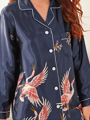 Women's Satin Collared Pocket Pajama Dress