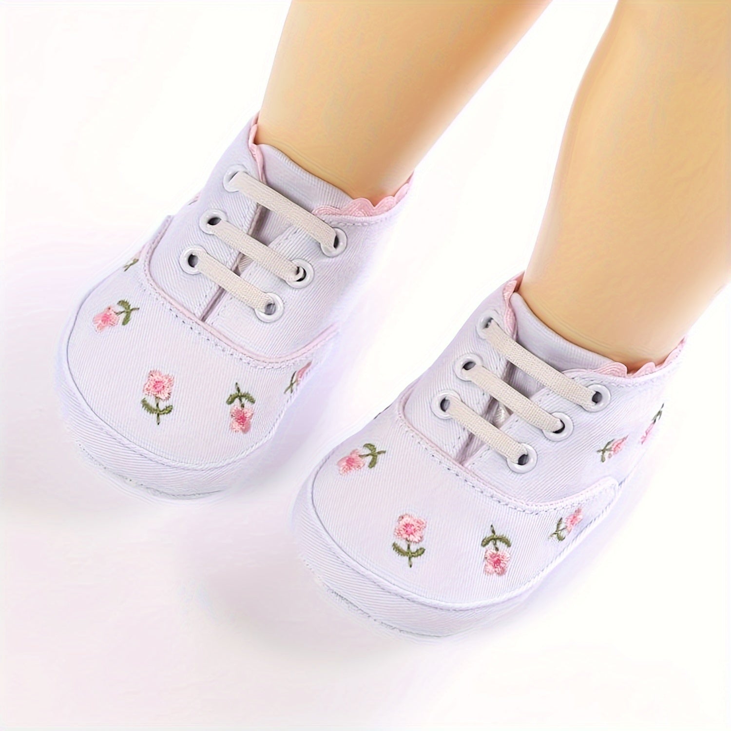 Baby Girls Embroidered Flower Sneakers Lightweight Non Slip Shoes