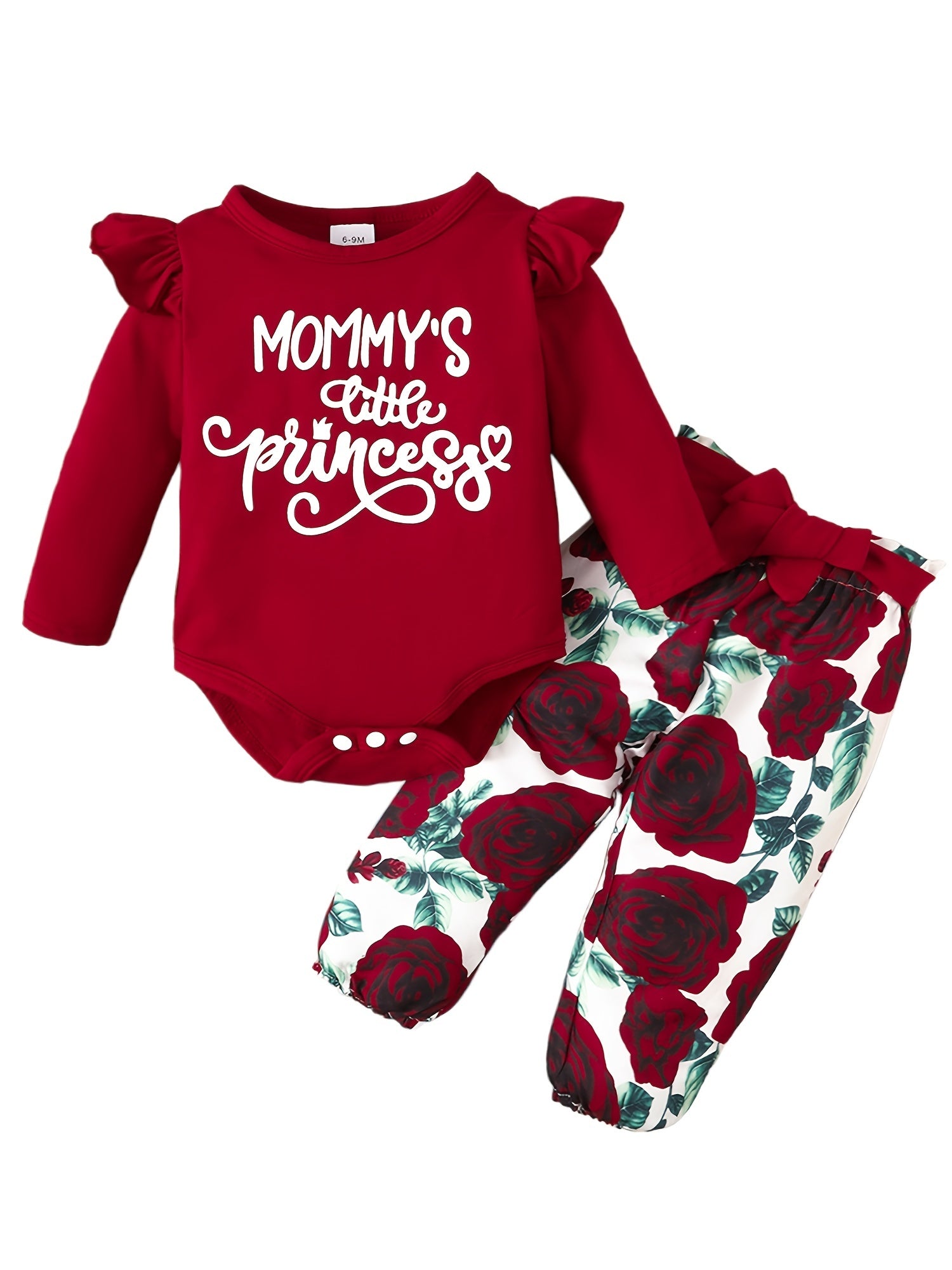Baby Girls Letter Print Long Sleeve Romper & Floral Pants Set