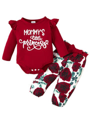 Baby Girls Letter Print Long Sleeve Romper & Floral Pants Set