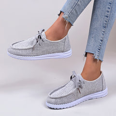 Women's Lace Up Flat Loafers Lightweight Canvas Casual Slip On Shoes