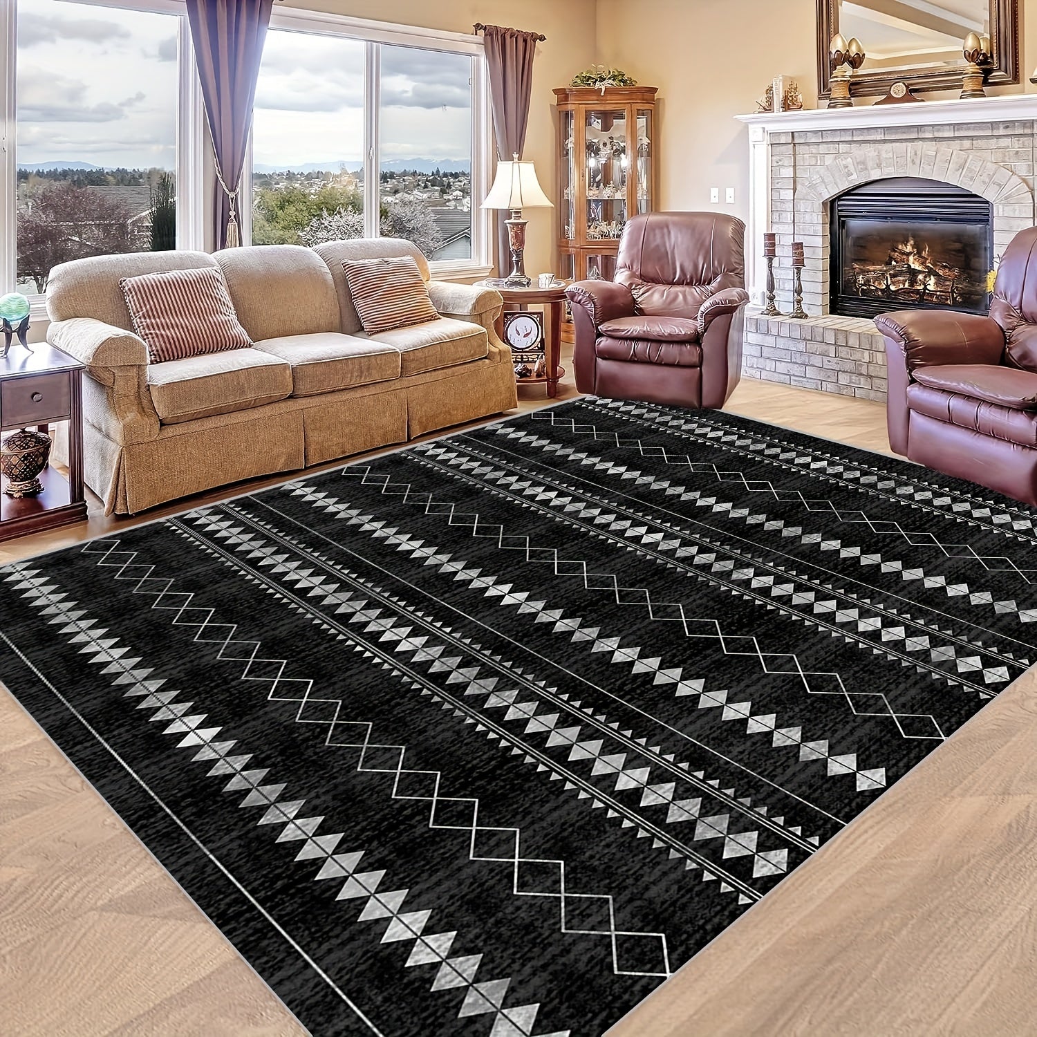 Soft Faux Sheepskin Geometric Moroccan Style Carpet