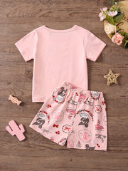 Girls Portrait Print Pajama Set Kids Clothes