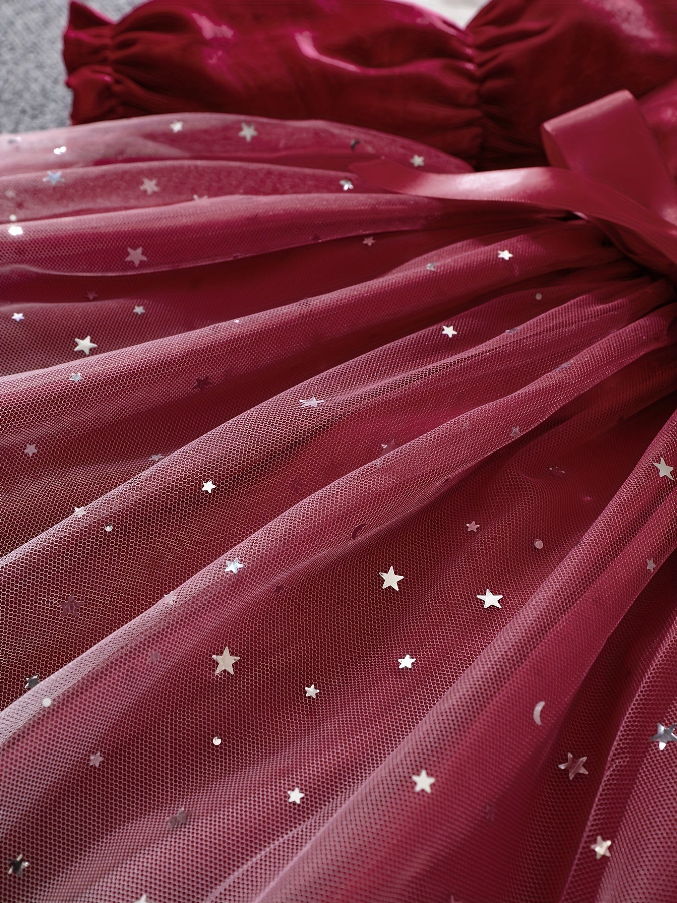 Girls' Christmas Velvet Princess Dress with Lace