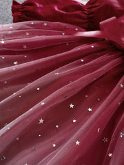 Girls' Christmas Velvet Princess Dress with Lace