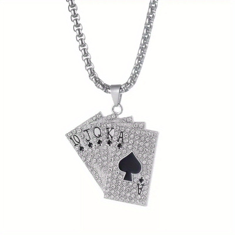 Hip hop Style Poker Card Pendant Necklace Punk Stainless Steel Jewelry