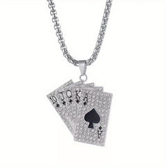 Hip hop Style Poker Card Pendant Necklace Punk Stainless Steel Jewelry