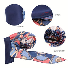 Flower Chain Print Bonnet Long Hair Lace Up Head Scarf Boho Elastic Silk Bonnet