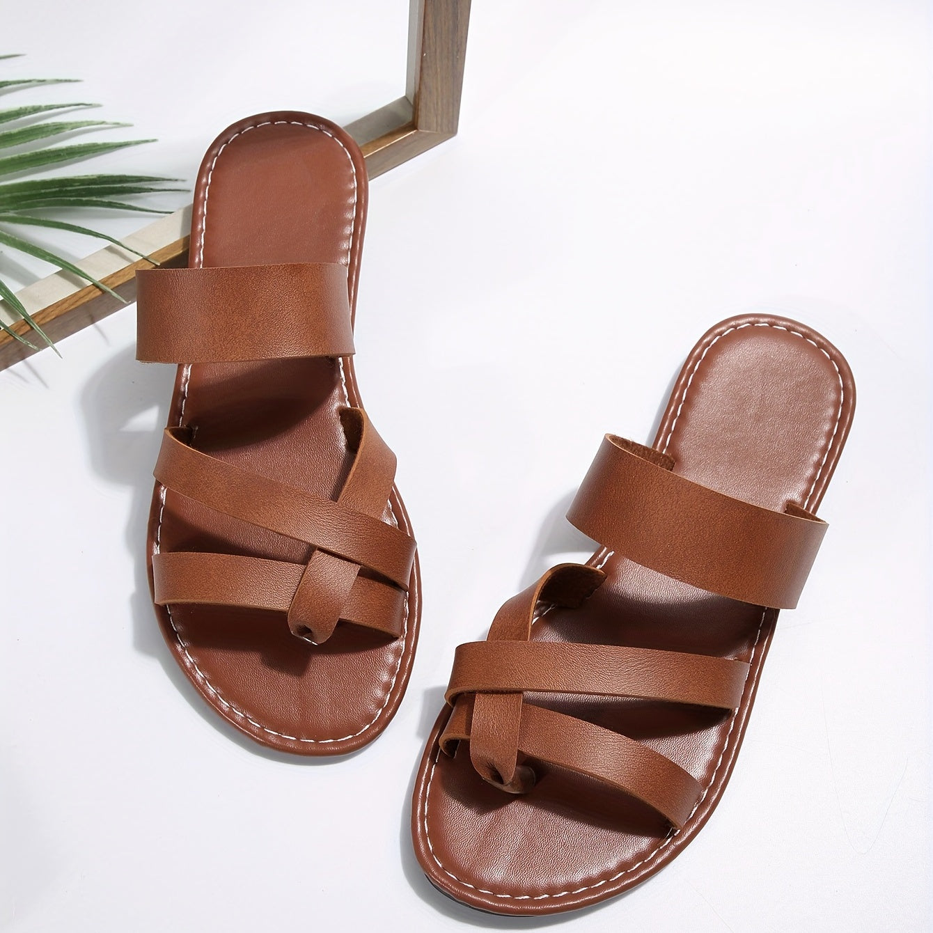 Women's Cross Strap Sandals Open Toe Slip On Flat Shoes
