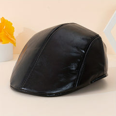 Adjustable PU Bright Leather Mens Peaked Cap