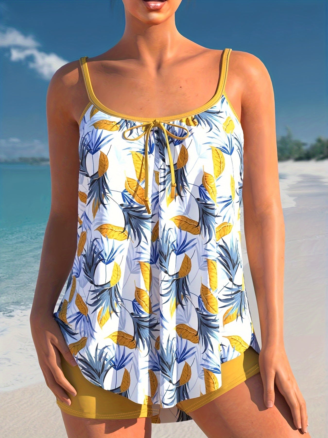 Leaf Pattern Tankini Set