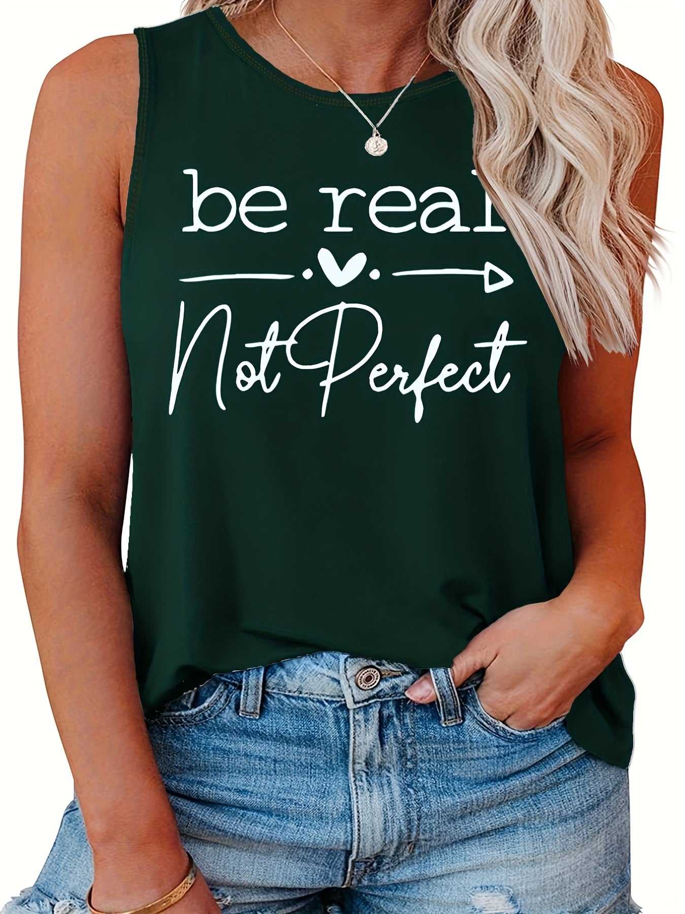 Casual Tank Top Women's Plus Slogan Print Round Neck Tank