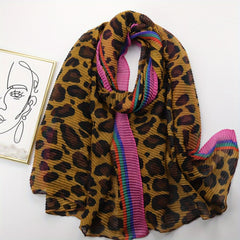 Leopard Print Crinkle Scarf Vintage Block Shawl Classic Head Wrap
