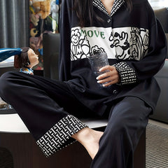 Cartoon Print Lounge Set Long Sleeve Top & Pants