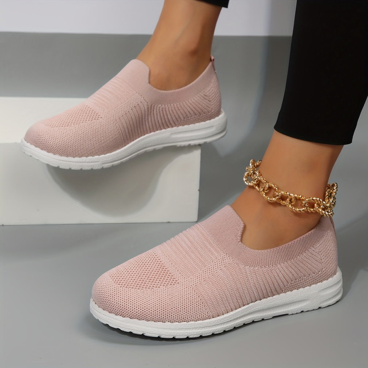 Women's Breathable Knit Sneakers Casual Slip On Outdoor Shoes