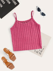 Solid Ribbed Spaghetti Strap Top Sleeveless Cami Top For Summer