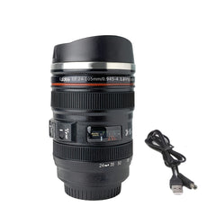 Camera Lens Coffee Mug with USB Stainless Steel Liner