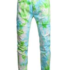 Tie Dye Print Slim Fit Jeans Mens Casual Street Style Denim Pants