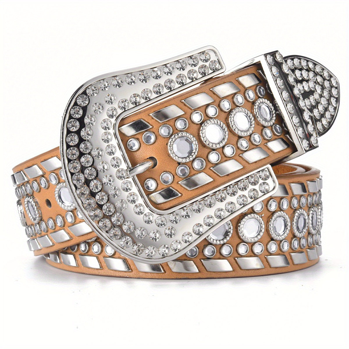 Rhombus Inlaid Diamond Punk Style Leather Belt Waistband