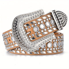Rhombus Inlaid Diamond Punk Style Leather Belt Waistband