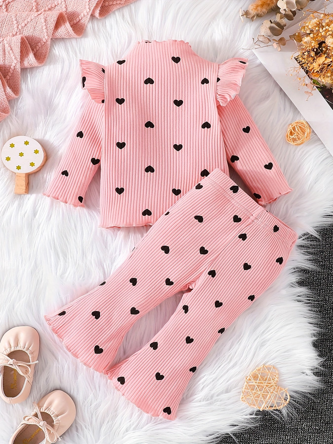 Baby Girls Love Heart Print Top Trousers Set