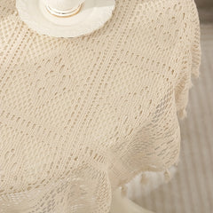 Boho Beige Lace Tablecloth with Tassel for Home and Wedding Decor