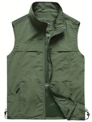 Cargo Vest Men's Stand Collar Zip Up for Spring Summer
