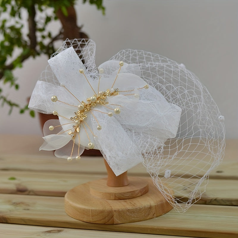 Faux Pearl Tassel Fascinator Lace Bowknot Derby Hat