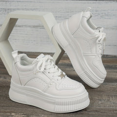 Women's Platform Lace Up Sneakers, Casual Faux Leather