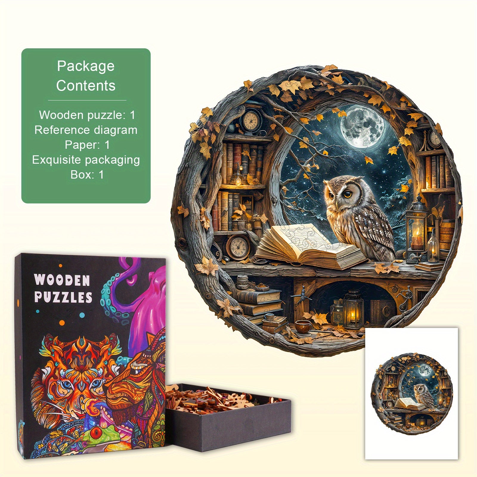 Moonlit Reader Wooden Puzzle Enchanting Nighttime Scene