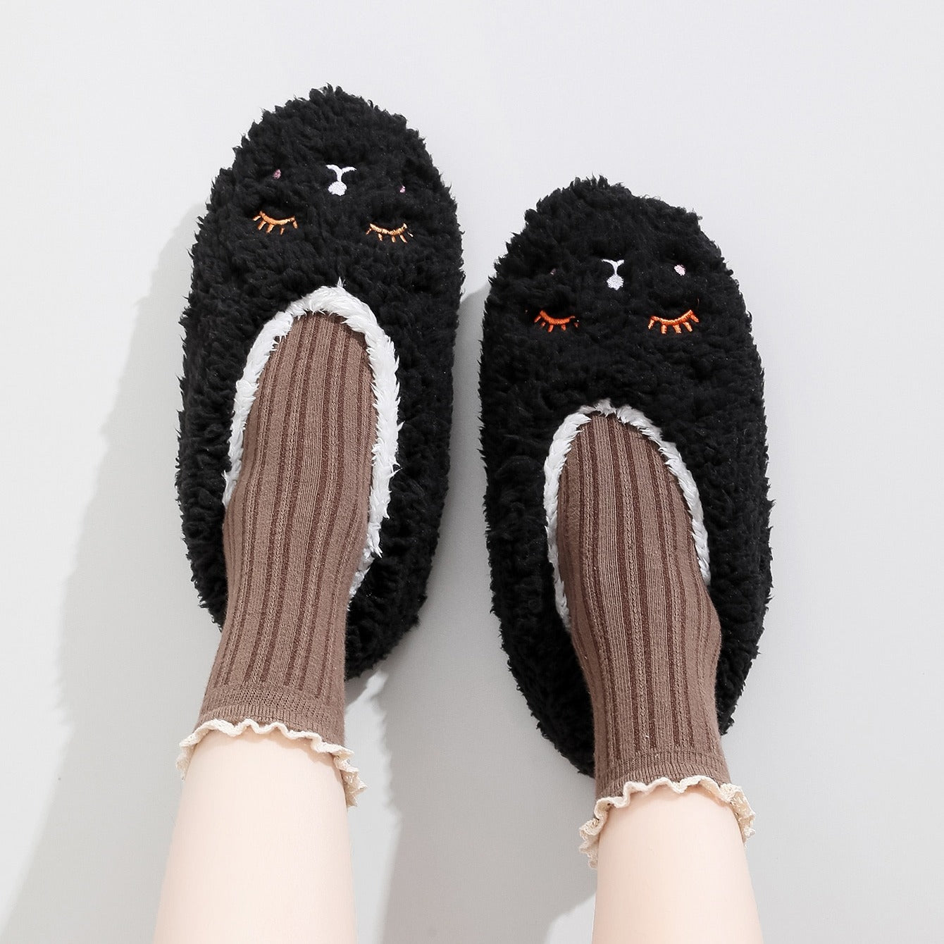 Cartoon Embroidered Fuzzy Bedroom Slippers for Women