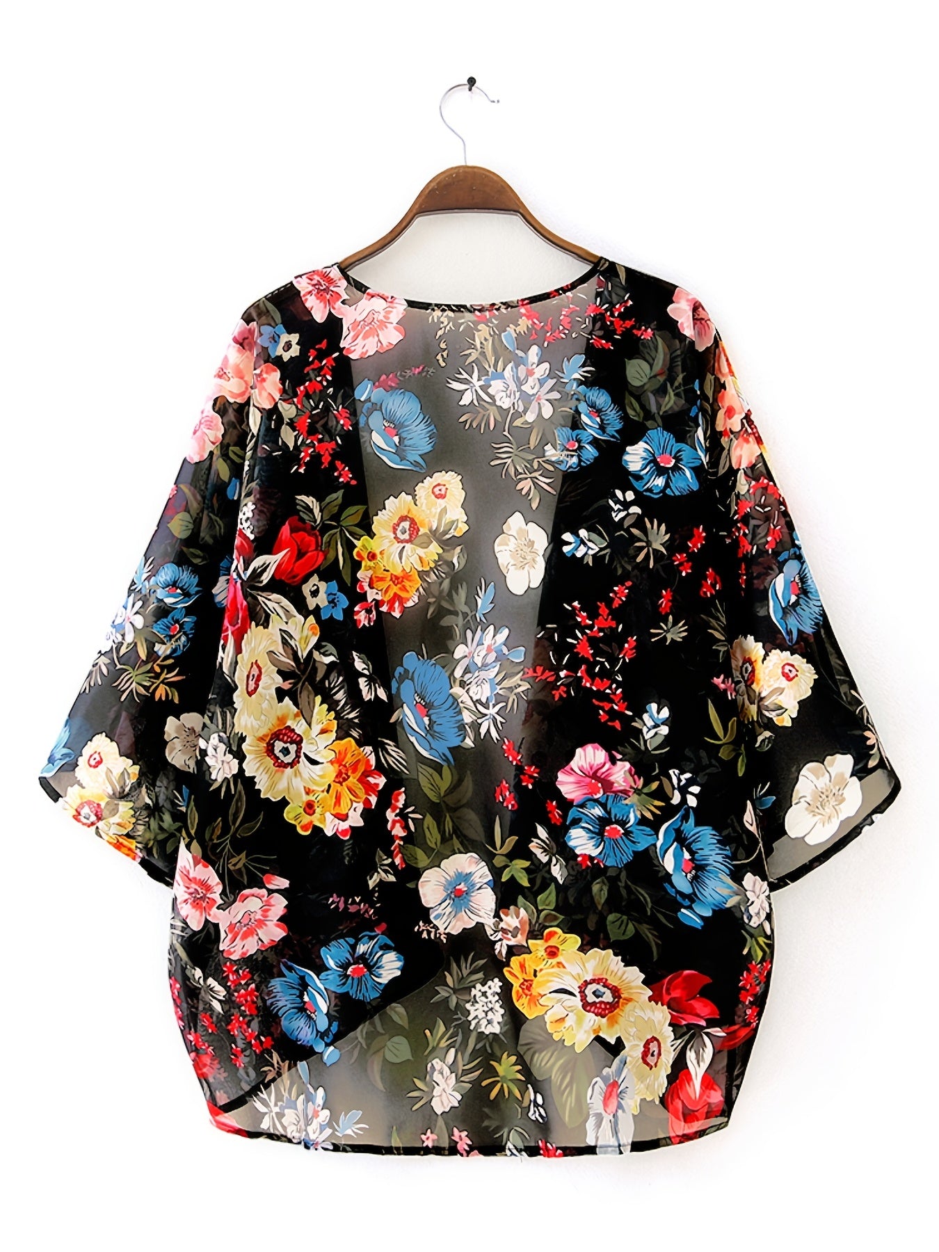 Floral Print Cover Up Shirt V Neck Long Sleeve Rash Guard Beachwear Cardigan Chi