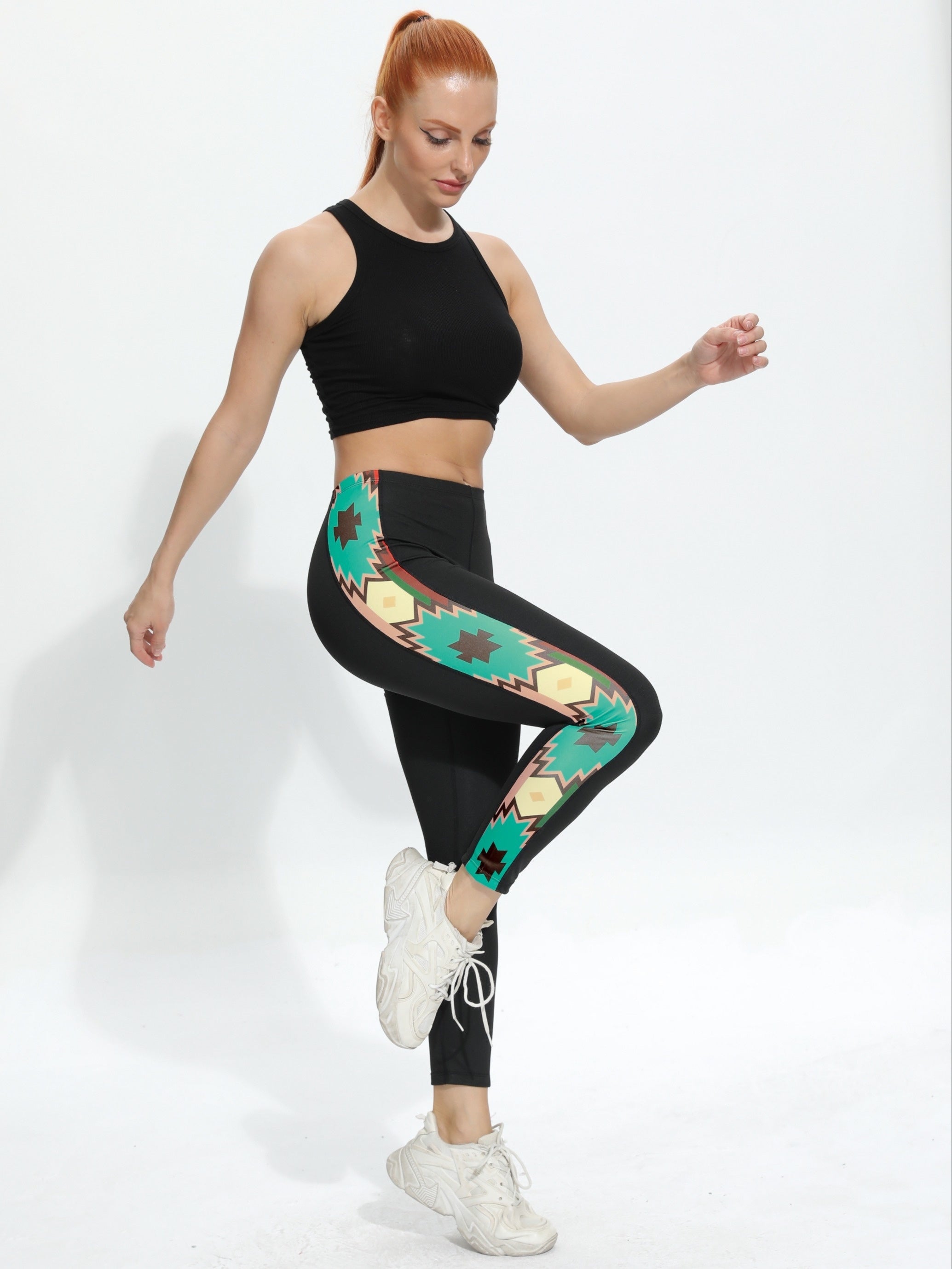 Geometric Print High Waist Tummy Control Yoga Leggings