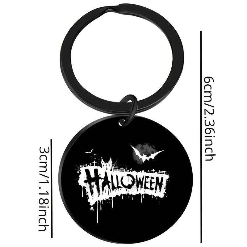 1pc Stainless Steel Halloween Round Charm Keychain Pendant