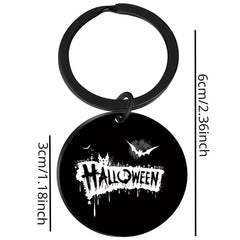 1pc Stainless Steel Halloween Round Charm Keychain Pendant