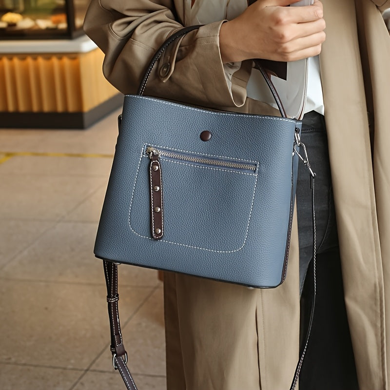 Vintage Style Leather Handbag with Adjustable Strap