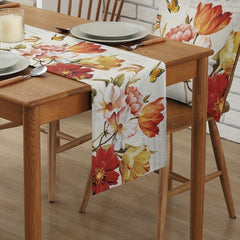 Retro Poppy Flower Painting Art Linen Table Runner Heat Resistant Washable