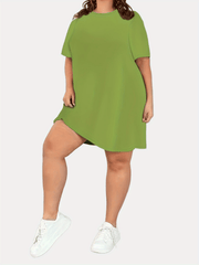 Solid Color Nightdress Round Neck Short Sleeve Sleep Shirt Dress