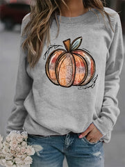 Halloween Pumpkin Print Sweatshirt Long Sleeve Crew Neck Women's Clothing