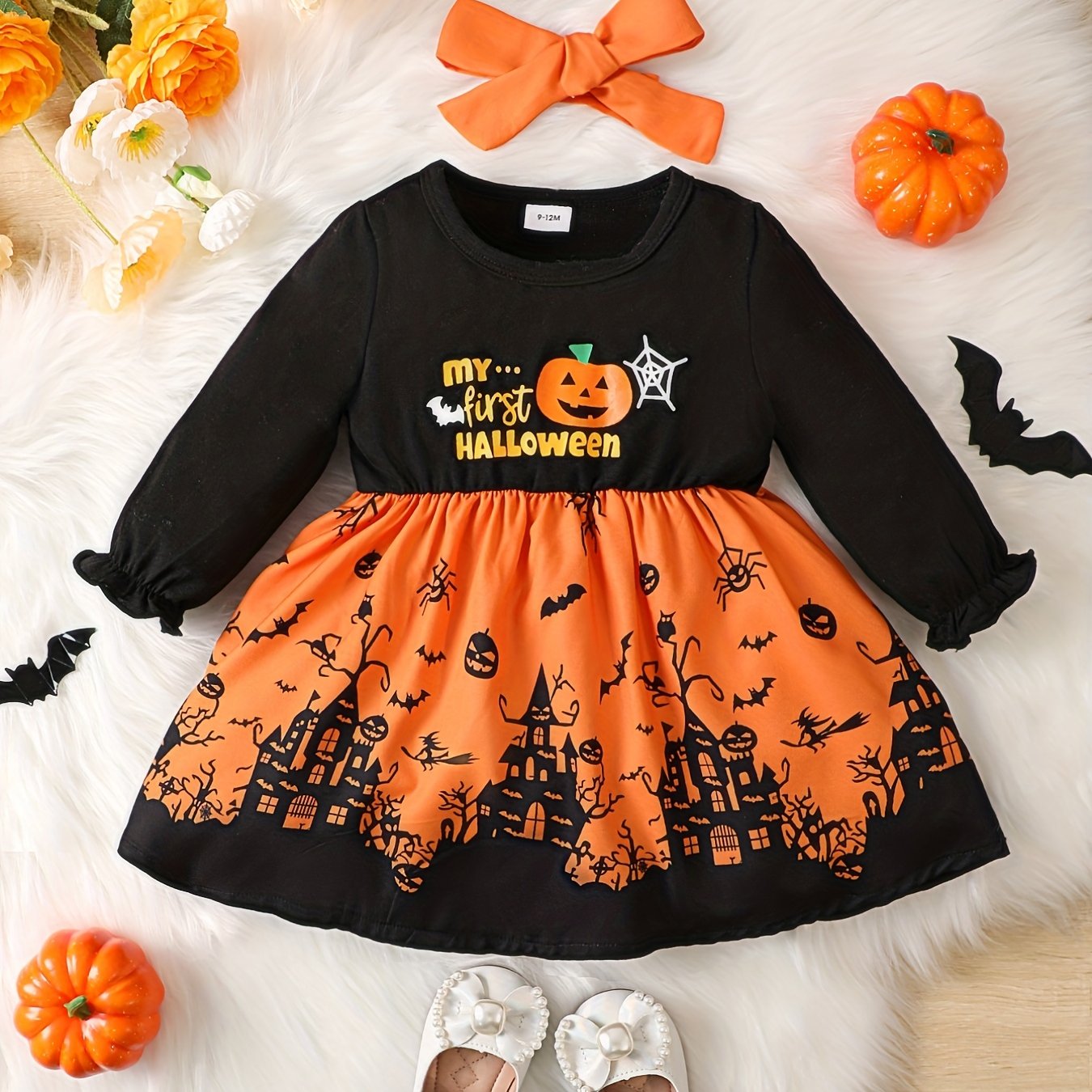 Baby Girl's Halloween Outfit Pumpkin Princess Dress Set