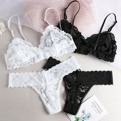 Floral Lace Lingerie Set Unlined Bras & Panties Women's Underwear