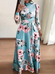 Retro Floral Print Dress Long Sleeve Casual