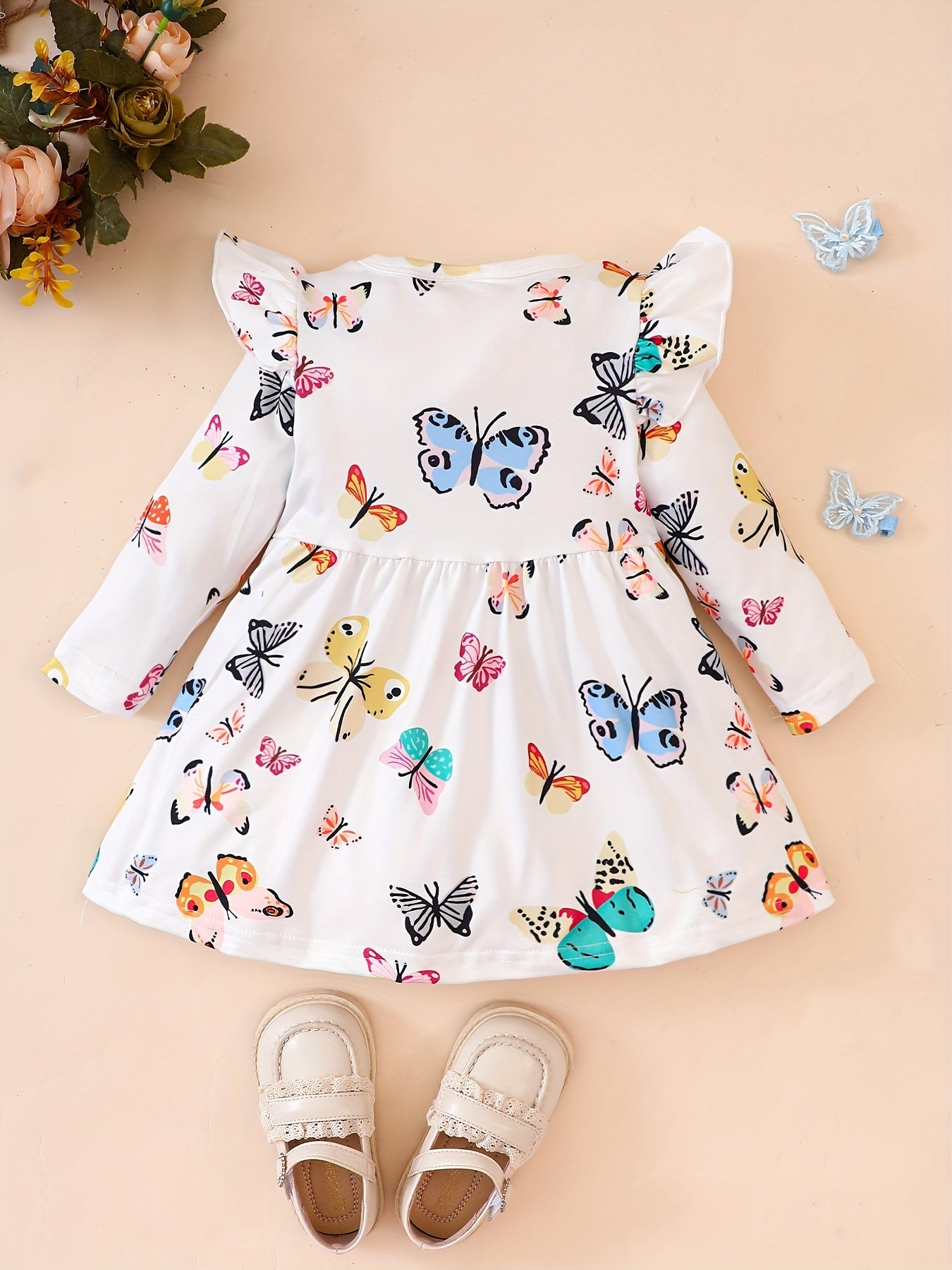 Baby Girls Butterfly Print Flying Sleeve Dress