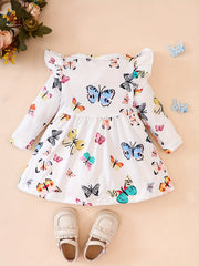 Baby Girls Butterfly Print Flying Sleeve Dress
