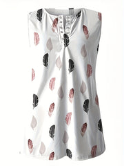 Feather Print Buckle Front Tank Top Women's Summer Sleeveless Top