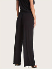 Solid Wide Leg Pants Elastic Waist Loose Fit Casual