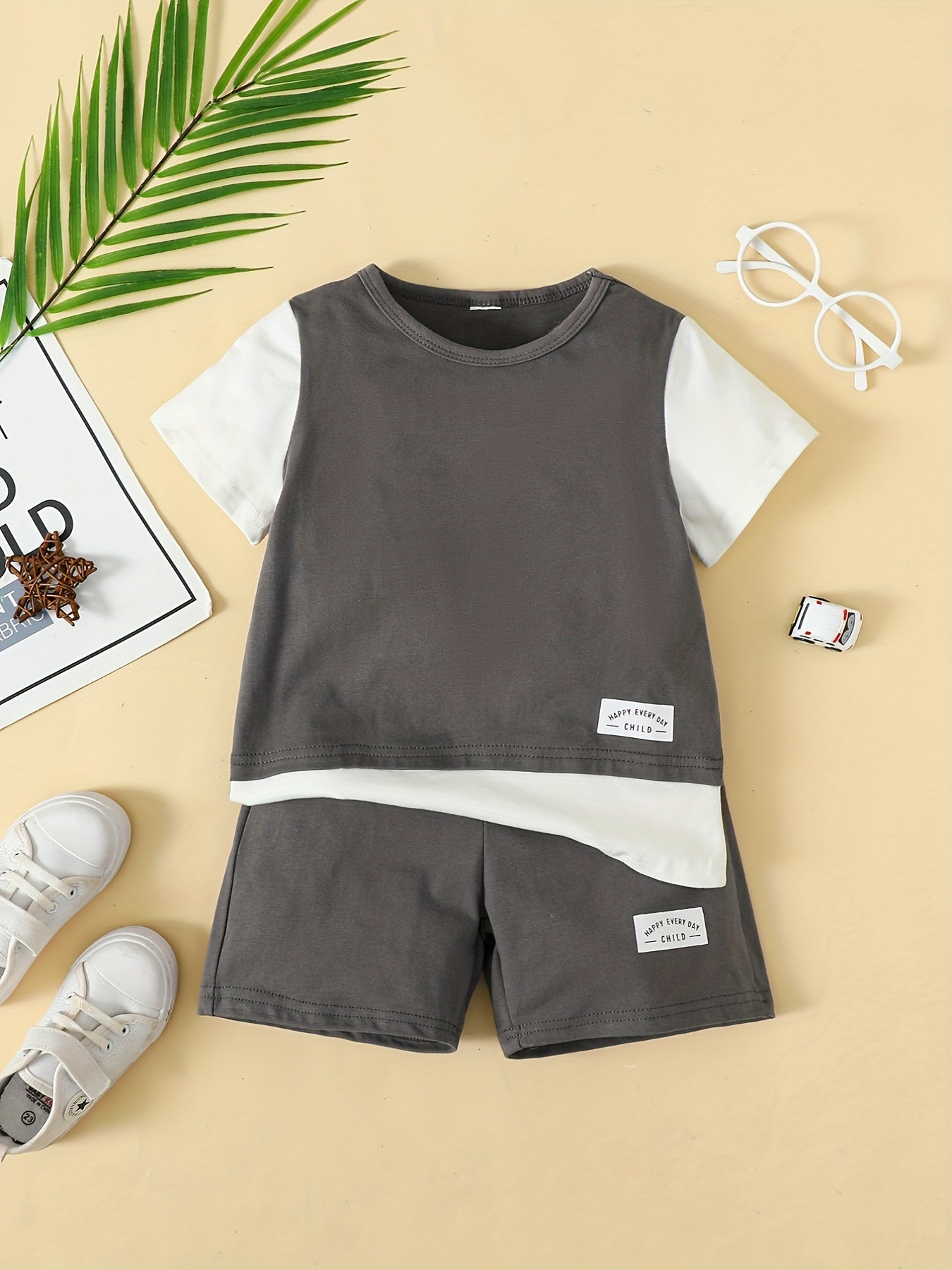 Boys Casual Outfit Round Neck T shirt & Shorts Kids Summer Clothes Sets
